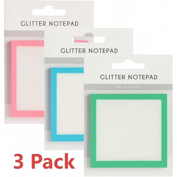 Qocolhg 3 Pack Glitter Notepad Sticky Notes, 2025 New Glitter Notepad Post It Notes, Clear Translucent Sparkle Sticky Notes, Fun Cute Self Adhesive Note Memo Pads, Small to Do List, Office Supplies