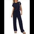 thumbnail image 2 of Conjunto Informal de Dos Piezas de Punto Acanalado para Mujer, Camiseta de Corta y Pantalón , Ideal para el Hogar y para Viajes Azul Oscuro L, 2 of 7