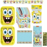 Party Palooza Celebration Kit - 16 Plates, 16 Napkins, Table Cover, Banner, Dino Sticker Sheet. Perfect for Spongebob SquarePants Birthday Bash!