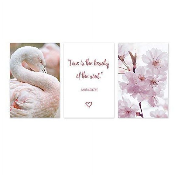wall26 - 3 Panel Canvas Wall Art - Pink Cherry Blossom, Flamingo and Inspirational Quotes - Giclee Print Gallery Wrap Modern Home Art Ready to Hang - 24"x36" x 3 Panels