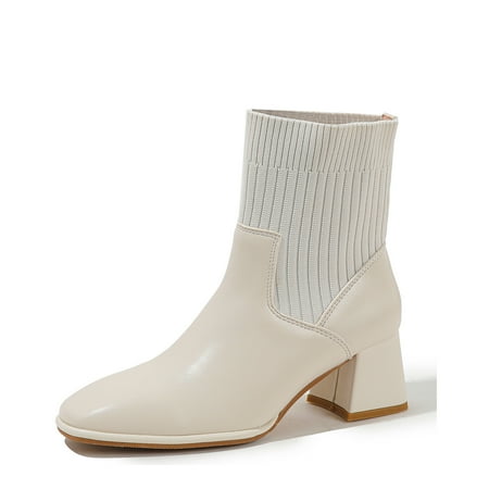 

DADADWEN Chelsea Block Heel Boots for women Beige 7US