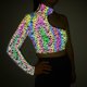 thumbnail image 1 of Penkiiy Mujer Reflectante De Un Hombro Manga Larga Halterly Top Blouses XL Multicolor, 1 of 9