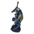 thumbnail image 2 of Blue Metallic Ice Knight Dragon With Orb and Gothic Sword Letter Opener Figurine, 2 of 10