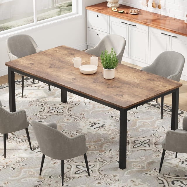 Eastvita 71-Inch Industrial Rectangle Dining Table with Metal Legs/Rounded Corners/Suitable for Conference/Writing/Dining Room//Living Room in Retro Brown