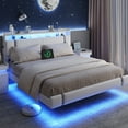 thumbnail image 4 of IDEALSOUL King Size Floating Bed Frame with Upholstered Storage Headboard, Metal Platform Bed with Charging Station & LED,No Box Spring Needed,Easy to Assemble (King,White), 4 of 14