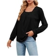 thumbnail image 1 of AherBiu Womens Tops Casual Long Sleeve Square Neck Fall Blouses Loose Comfy Solid Color Shirts, 1 of 4