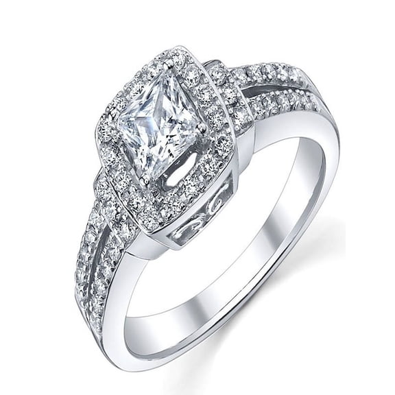 Precious Inexpensive Engagement Ring 1.00 Carat Princess Cut Diamond Moissanite On White Gold