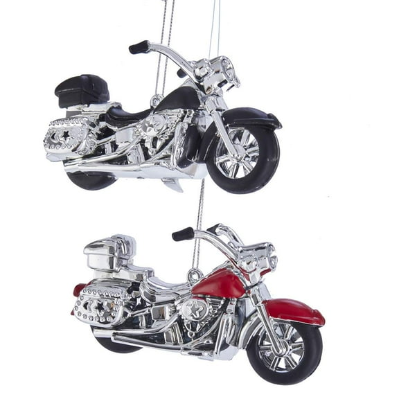Kurt Adler 4.75-Inch Red and Black Motorcycle Christmas Ornaments, 2 Piece Set