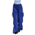 thumbnail image 3 of Hauaitttt Womens Baggy Cargo Solid Color Pants Streetwear Hop Joggers Sweatpants Drawstring Casual Loose Wide Leg Trousers plus Size Womens Casual Pants Casual Pant Suits for Women Velour Lady, 3 of 4