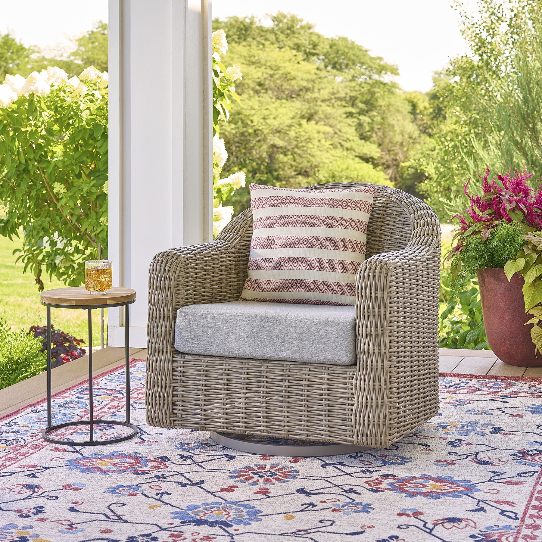 Better Homes & Gardens Bellamy 4 Piece Patio Conversation Set with Barrel Back Chairs, Gray