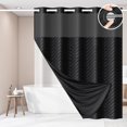 thumbnail image 1 of QUTETN No Hook Shower Curtain and Snap in Liner SetBlack Tufted Chevron Striped Cloth Washable Fabric Boho Bath Curtain with See Through Mesh Top Window for Bathroom Hotel 71 W x 19.55 gal, 1 of 4