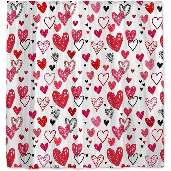 Amarainy Valentine's Day Hearts Mother's Day Shower Curtain for Bathroom Decor Romantic Red Pink Black Printed Drawing Art Home Bath Bathtub Decorations 72"x72"