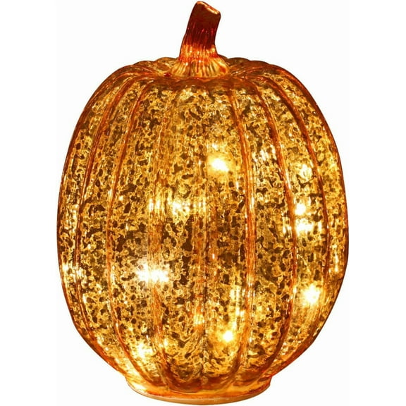 1pcs Gold Glass Pumpkin Lights with Timer, Fall Pumpkin Lamps Tabletop Centerpiece Decorations Autumn Thanksgiving Home Halloween Decor,Style 3