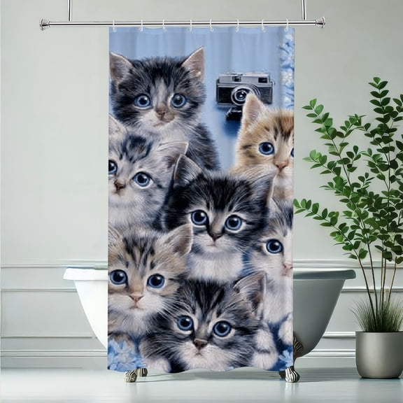 RKSupls Christmas Shower Curtain, Cute Cat Floral Shower Curtain with Hooks for Christmas Home Bathroom Decor Washable Curtains, 36x72 in