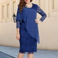 thumbnail image 3 of Vestido Formal Vestido ajustado con cuello redondo Vestido de cóctel elegante para mujer Traje de vacaciones de color sólido Kuymtek Azul marino T L para Mujer, 3 of 5
