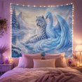 thumbnail image 2 of Snow Leopard and Blue Phoenix Resting on Icy Mountainside, Mystical Fantasy Illustration for Nature Lovers, Mythical Wildlife Art Christmas Gift Tapestry Wall Hanging for Bedroom and Living Room, 2 of 7