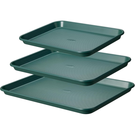 3-Piece Baking Pan Set - Bakeware Set, Baking Sheet Set Including 13 Inch 15 Inch 17 Inch Sheet Pan, Cookie Sheet for Baking, Deep Olive Green