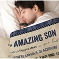 thumbnail image 4 of Son Gifts Blanket, Gift for Son from Mom Dad, Best Son Ever Gift Throw Blankets 60"X 50", Birthday Gifts Personalized Gifts for Grown Son, Graduation Gift Ideas for Son, 4 of 6