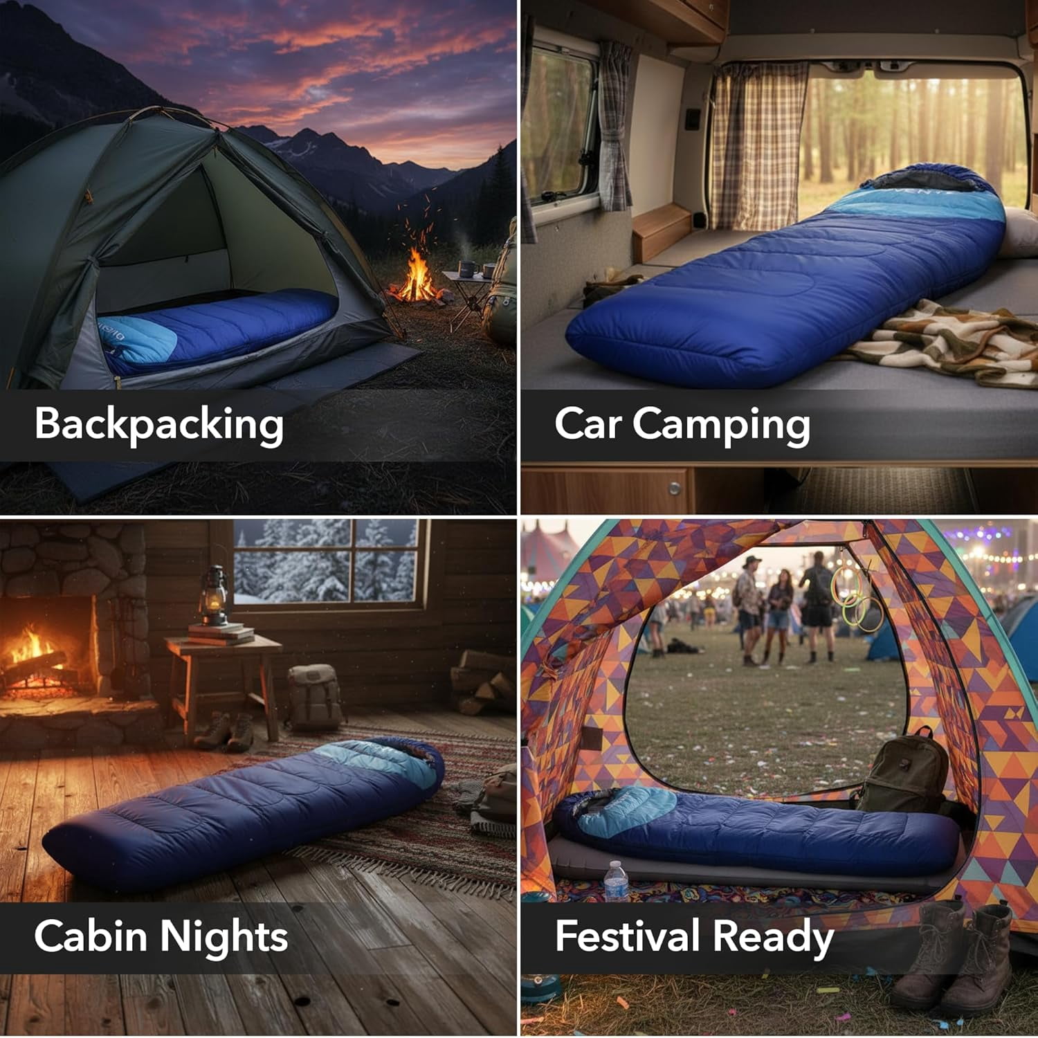 OVENTE Camping Sleeping Bag, Lightweight Waterproof, Blue SBHW001BL | Camping Gear Essential for Adults and Kids, Ideal for Cold & Warm Weather, Hiking, Hunting, Traveling, and Outdoors
