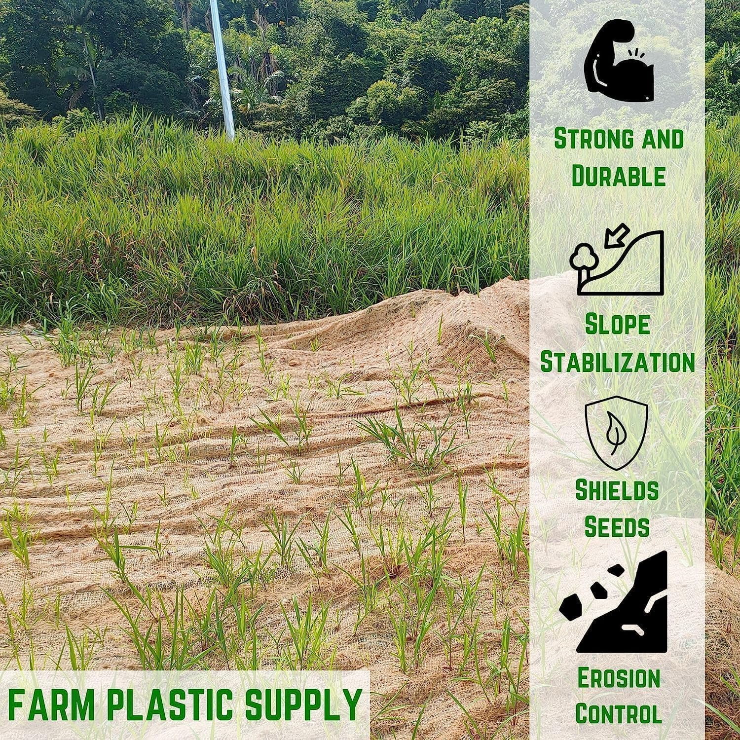 Farm Plastic Supply - Erosion Control Blanket - Coconut Garden and Landscape Cover, Erosion Control Blanket, Coconut Blanket, Erosion Control, Mulch, Slope Stabilizer (8' x 112.5')