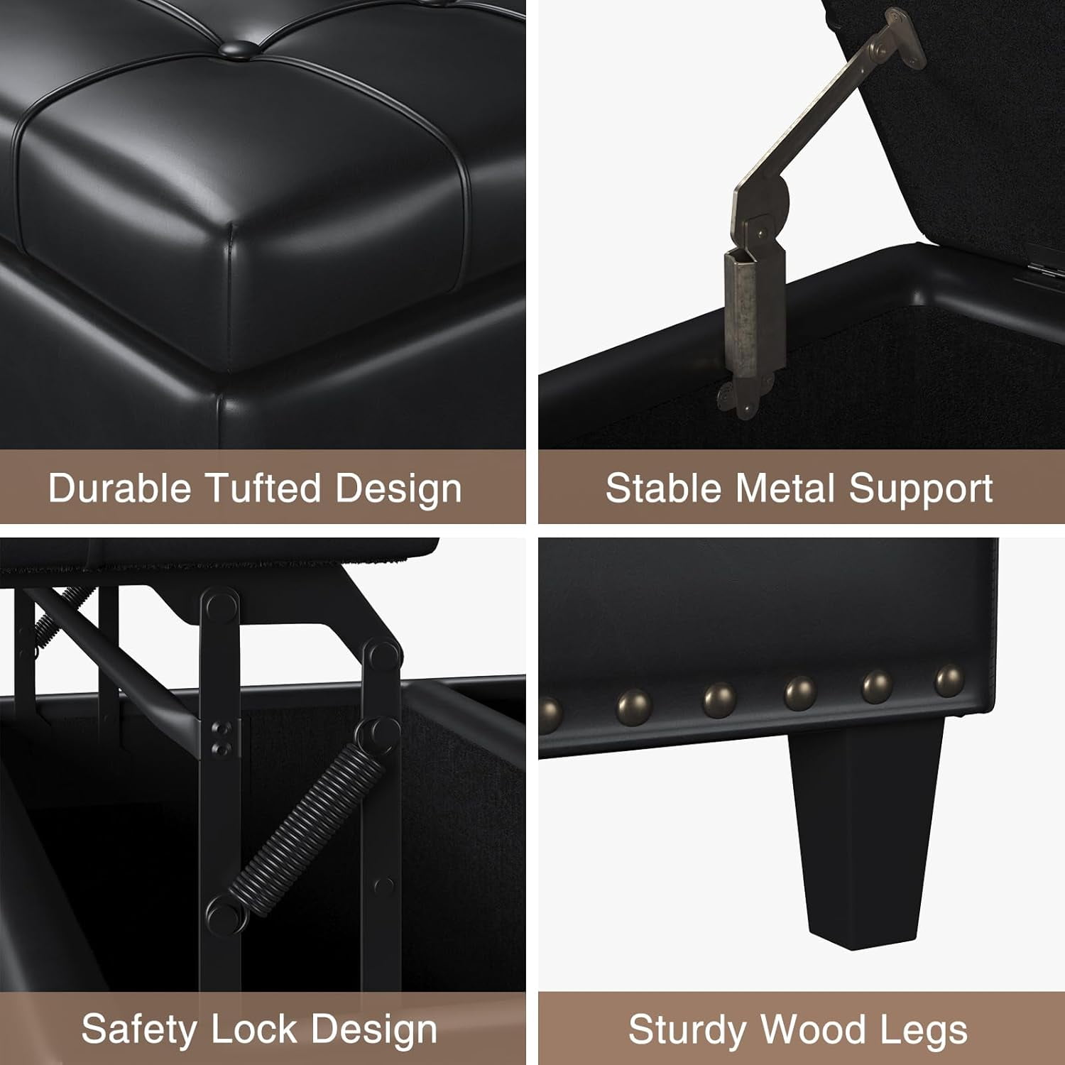 VEANERWOOD Modern Leather Storage Ottoman Bench with Button-Tufted for Entryway, Coffee Tables with Nail Trims for Living Room Bed Room Apartment