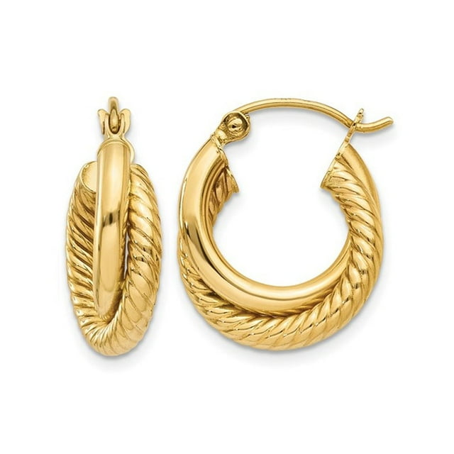 14K Yello Gold Twisted Double Hoop Earrings