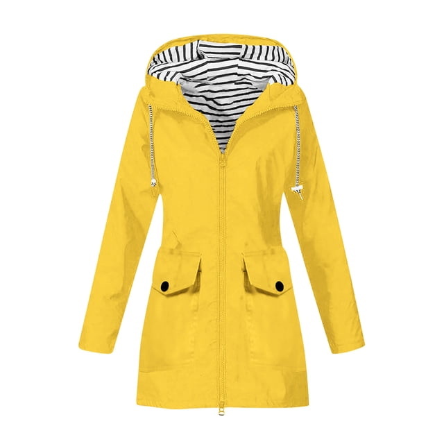 WRKEKC Women's Lightweight Waterproof Rain Jacket Hooded Windproof Outdoor Coat with Pockets Solid Color