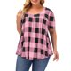 thumbnail image 2 of Camiseta de manga corta con estampado de cuello redondo para mujer, camiseta holgada informal a la moda con dibujo de cuadros para mujer, camiseta con cuello redondo rosa 2XL, 2 of 5