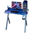 thumbnail image 4 of Queroig Gaming Desk with RGB LED Lights, Carbon Fiber Surface Gaming Table, Large Gaming Computer Desk, X-Shaped Legs PC Workstation Desk with Cup Holder & Headphone Hook, 4 of 7