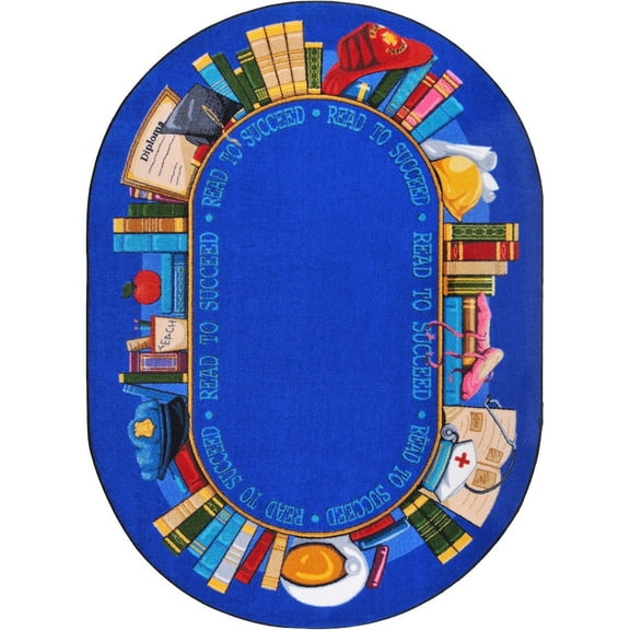 Joy Carpets Kid Essentials Read to Succeed 5'4" x 7'8" Oval Area Rug in Color Multi