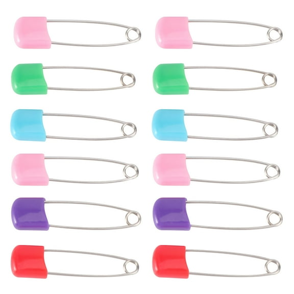 BESTYASH 12Pcs Diaper Stainless Steel Safety Pins Durable Rustproof with Easy Open Locking Plastic Heads