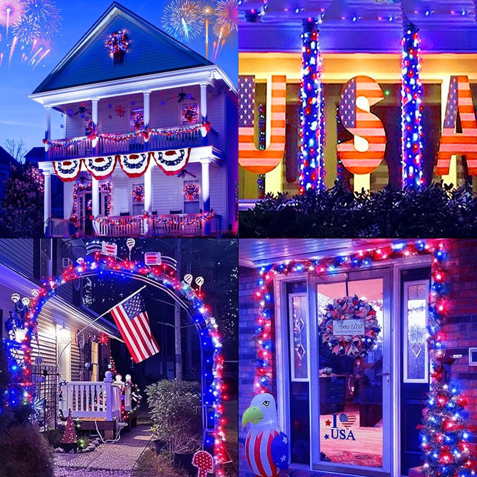 2 Pack Red Blue White Christmas Mini Lights, 32.5FT 100 LED Clear Bulbs String Lights with 16 Light Modes, Fairy Lights Plug in for Outdoor Xmas Trees Garland Wreath Holiday Decorations