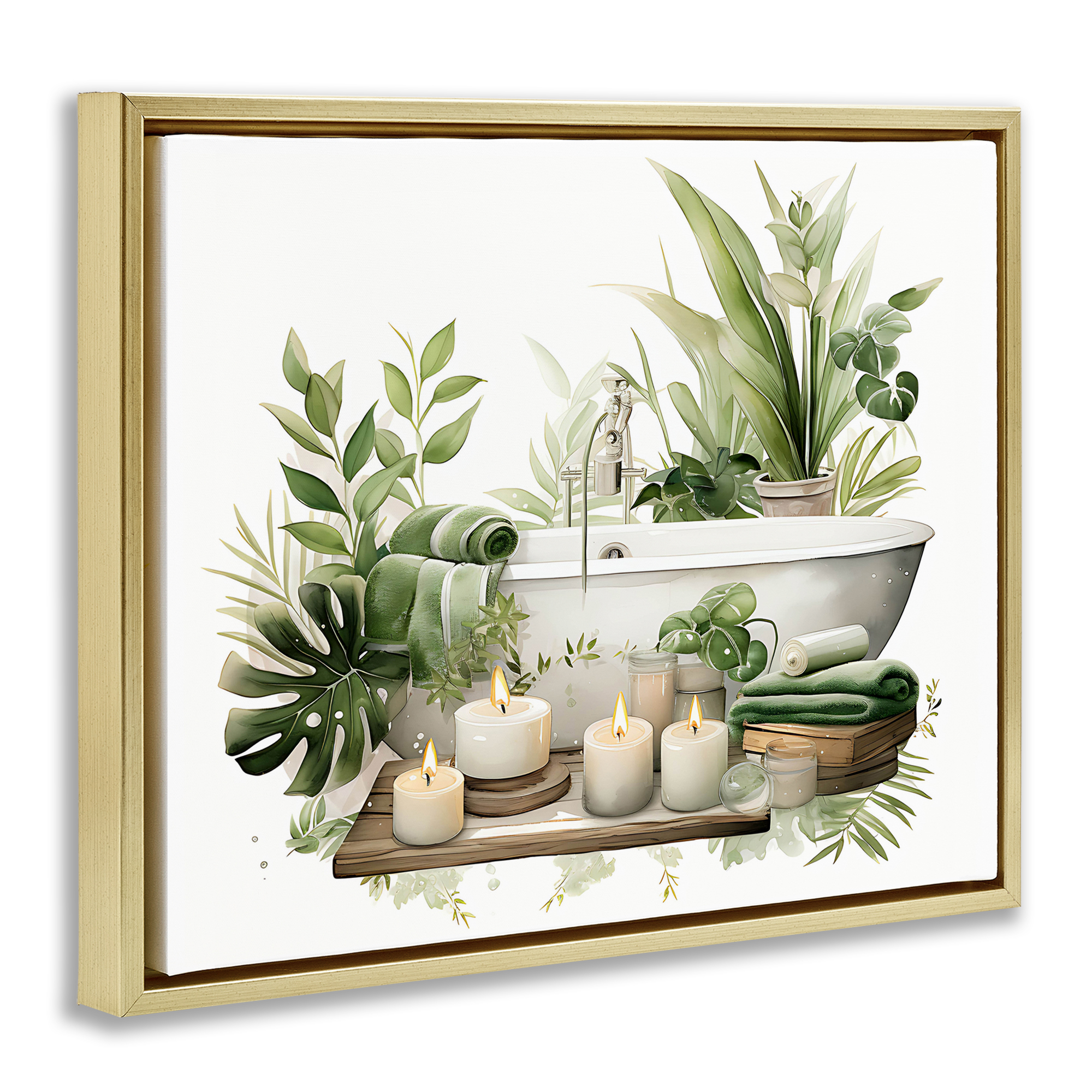 Tropical Zen Bathtub Gold Framed Floater Canvas Wall Art, design by Lettered and Lined