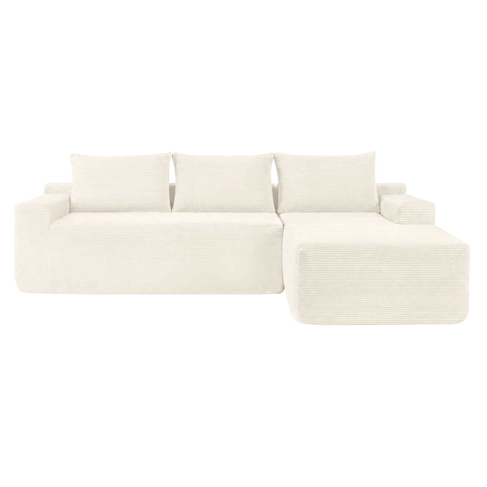 Leumius 96.9" L-Shaped Modular Sectional Sofa with Chaise,Cloud Sectional Couch with Deep Seat and Side Pockets,Comfy Corduroy Upholstered Boneless Couches for Living Room,No Assembly,White