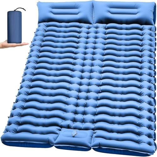 Double Sleeping Pad for Camping - 4" Self Inflating Sleeping Mat with Built-in Pillow & Foot Pump, Extra Thick 2 Person Camping Pad for Backpacking, Hiking, Travel$$Sport & Recreation Other