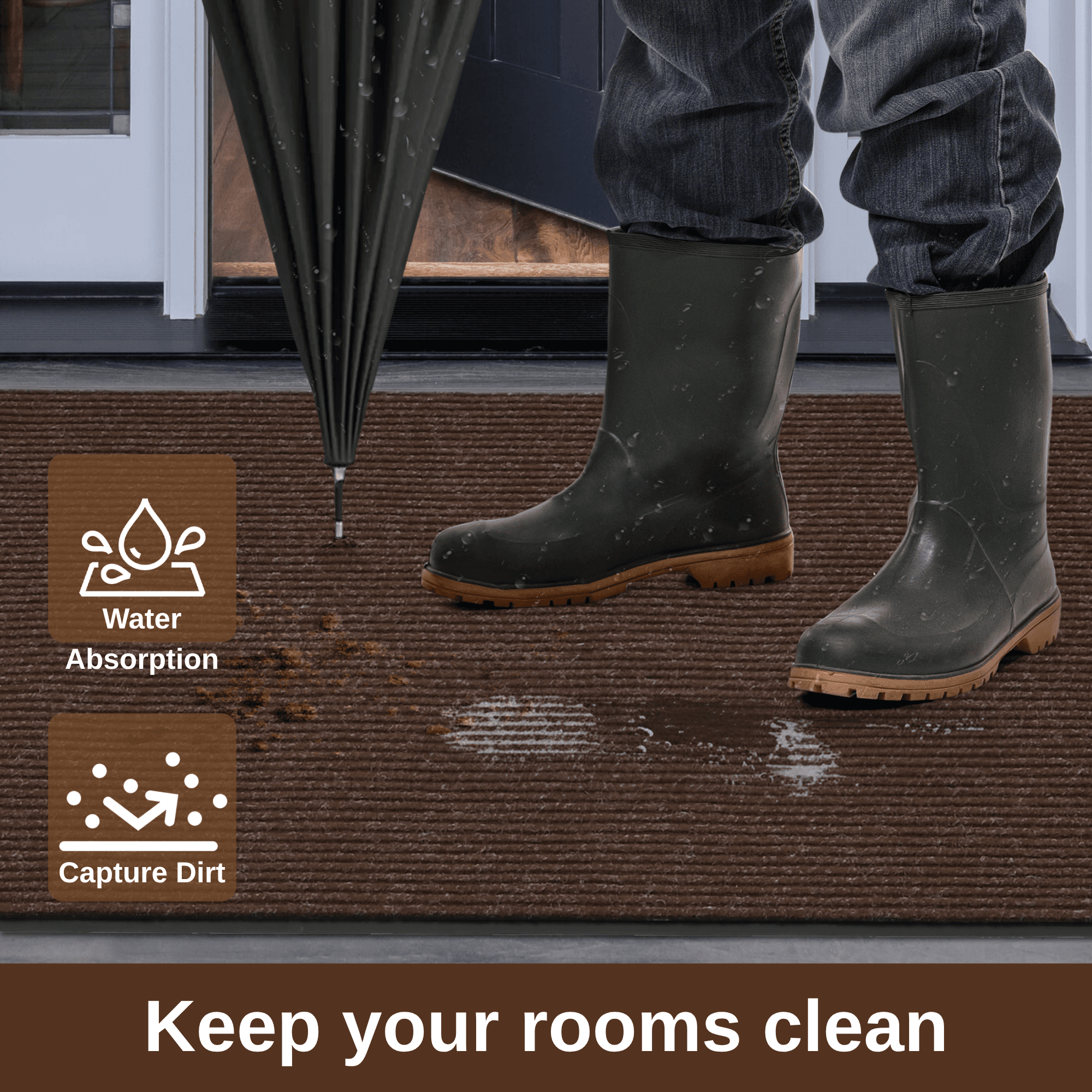 WANLISELL Indoor Outdoor Mat, 3' x 5' Large Entry Rug Non-Slip Low Profile Doormat, Heavy Duty Entrance Mats for Home & Commercial, Brown