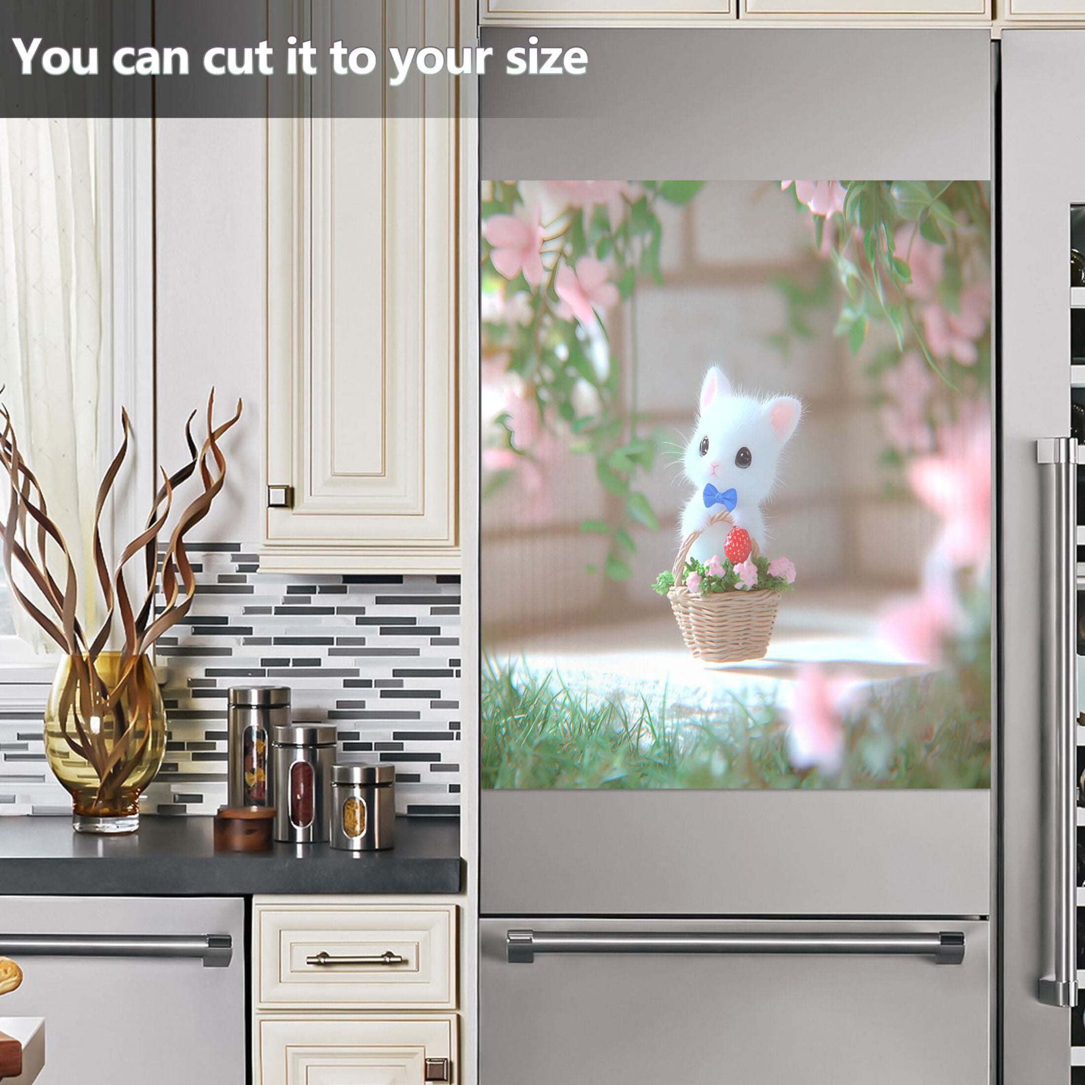 Haosy Dishwasher Magnet Cover Magnetic Fridge Door Cover Home Kitchen Decor Cute Kitten in Flower Basket 23"x 26"