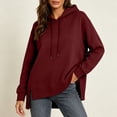 thumbnail image 6 of Cmfcve Fall Pullover Hoodies for Women Side Slit Casual Drawstring Hooded Sweatshirts Long Sleeve Tunic Shirts, 6 of 9