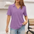 thumbnail image 5 of Women's Polo Shirts Crop Tops Collared V Neck T Shirts Boxy Short Sleeve Polo Shirts Summer Basic Tees Fashion Clothes Purple Pink S, 5 of 5