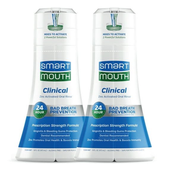 SmartMouth DDS Activated Clinical Mouthwash - Adult Mouthwash for Fresh Breath - Clinical Strength Mouthwash for Gum Health, Gingivitis & More - Clean Mint Flavor, 16 fl oz (2 Pack)