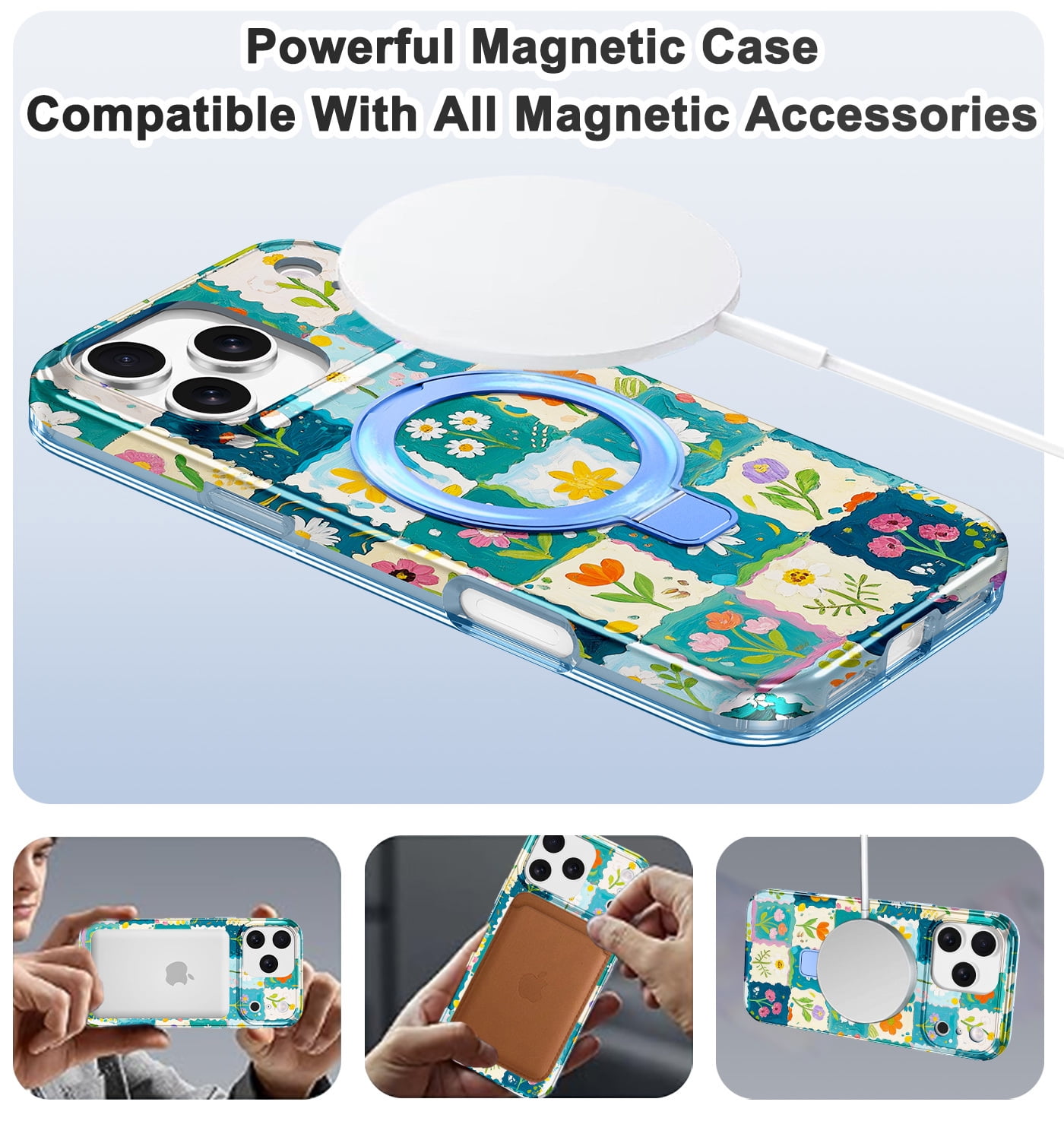 CASEFIV for iPhone 17 Pro Case with Magnetic Invisible Ring Stand [Compatible with Mag-Safe],Full Body Rugged Slim Shockproof Marble Pattern Design Casefor Women Men Girls,Rose Gold