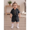 thumbnail image 4 of Loicainy Kids Toddler Girls Denim Jumpsuit 12 18 24 Months 2T 3T 4T 5T Shorts Short Sleeves Turn Down Collar Button Down Elastic Waist Jean Romper, 4 of 8