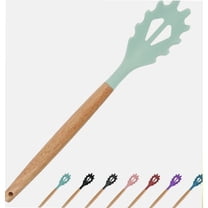Silicone Spaghetti Spoon, Pasta Fork, 12.4 Inch Noodle Spoon, Pasta Spoon with Wooden Handle, Spaghetti Server for Cooking, BPA Free, Mint Green
