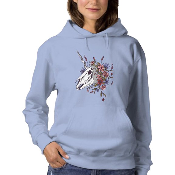 Unicorn Skull W Flowers. Hoodie Women -Smartprints Designs, Female 5X-Large