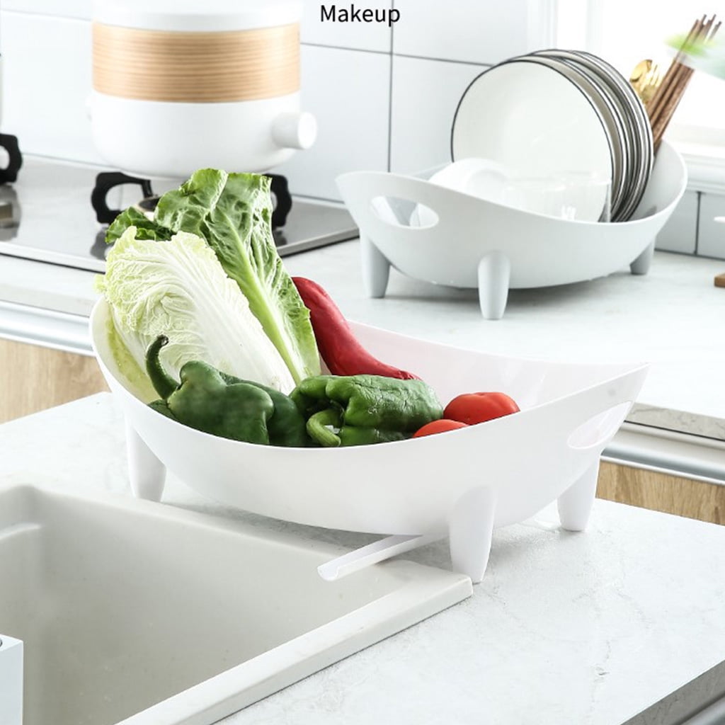WINDLAND Dish Drying Rack Oval Shaped Drainer with Utensil Holder Plate Bowl Cutlery Storage Vegetable Basket Kitchen Organizer