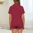 thumbnail image 6 of MGDXOX Womens Silk Satin Pajamas Set 2 Piece Short Sleeve Turndown Collar Sleepwear Button Down Loungewear Pjs Set Wine XXL, 6 of 6