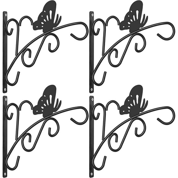 Amagabeli 4 Pack Hanging Plants Bracket 11'' Planter Hooks Hanger Flower Pot Bird Feeder Wind Chimes Lanterns Patio Lawn Garden for Outdoor Indoor Wall Fence Screw Mount Against Door Arm Black
