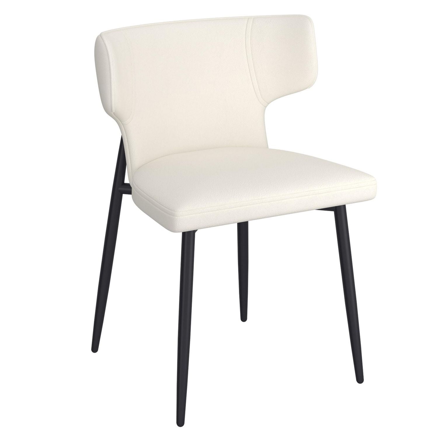 Contemporary Faux Leather and Metal Dining Chair, Set of 2 - Beige and Black