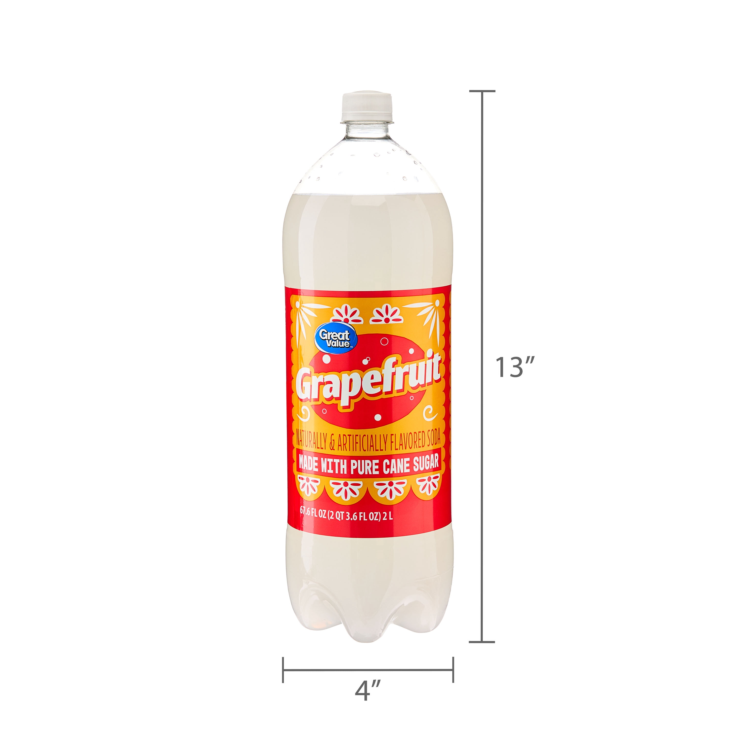 Great Value Grapefruit Soda Pop, Pure Cane Sugar, 2 Liters