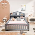 thumbnail image 3 of Full Size Montessori Floor Bed, Platform Beds with Bookcases and Blackboards, Kids Floor Bed Frame with Guard Rails and Slats Support for Kids and Teens, Grey, 3 of 8